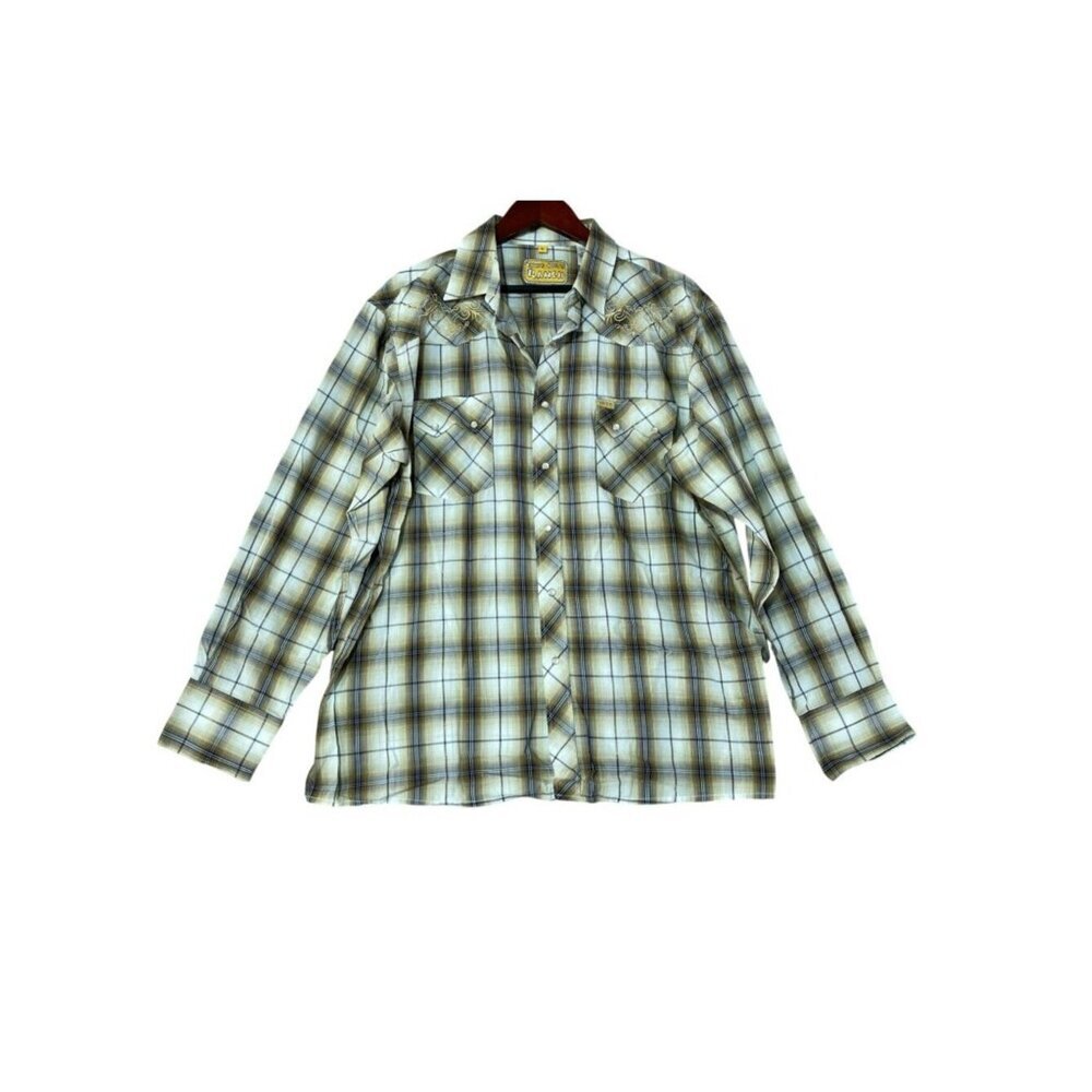 White Horse Ranch Men's XL Western Plaid Shirt Embroidery back Snap Button